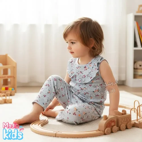 ست دخترانه تاپ و شلوار کبریتی ملانژ