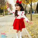 ست دخترانه بلوز و دامن طرح قلبی