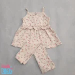 ست دخترانه تاپ شلوار بوت کات کبریتی گلدار