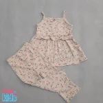 ست دخترانه تاپ شلوار بوت کات کبریتی گلدار