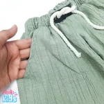 ست تیشرت شلوارک یقه کوبایی گلدوزی